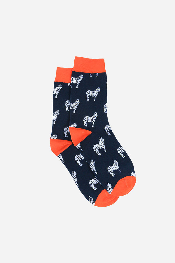 Men's Navy Zebra Print Bamboo Socks