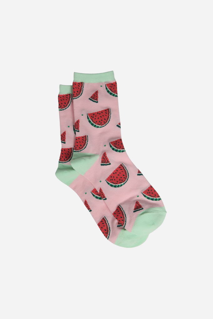 Women's Pink Watermelon Print Bamboo Socks