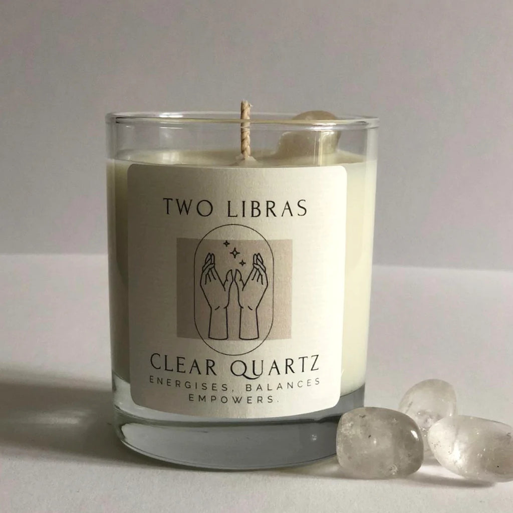 Two Libras Clear Quartz Crystal Intention Candle