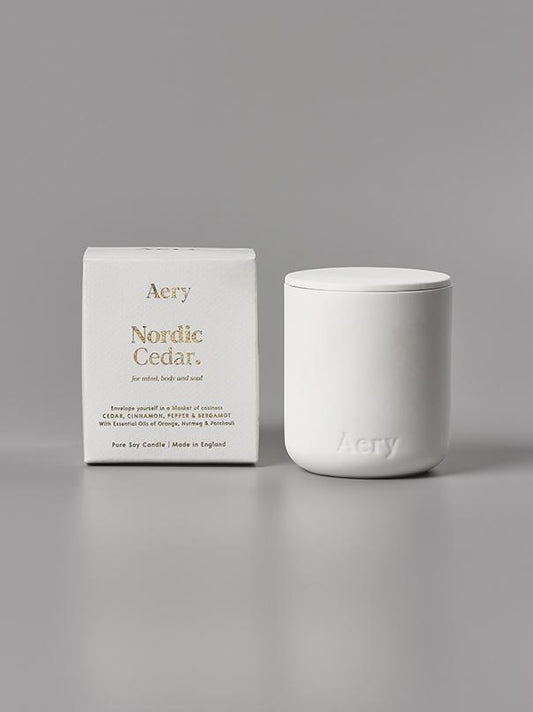Aery Nordic Cedar Scented Candle - White Clay