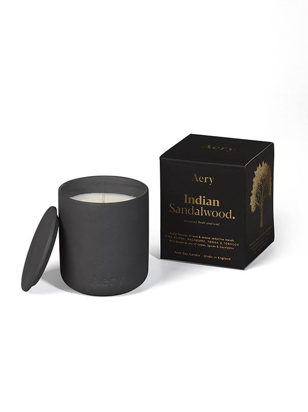 Aery Indian Sandalwood Scented Candle - Black Clay Pot