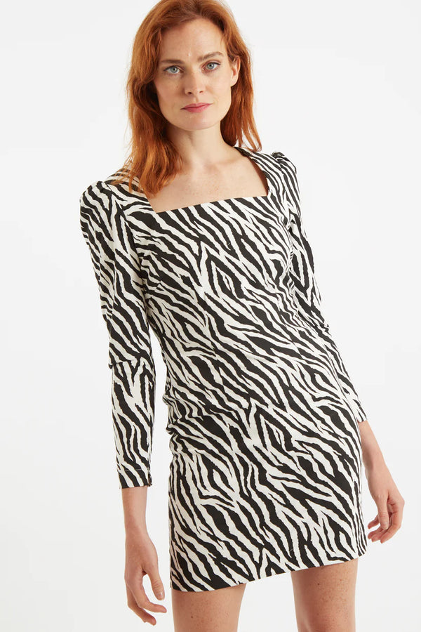 Louche Anala Zebra Print Square Neck Long Sleeve Mini Dress