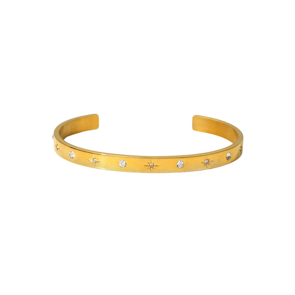 White Leaf Star Stamped Cubic Zirconia Bangle Gold