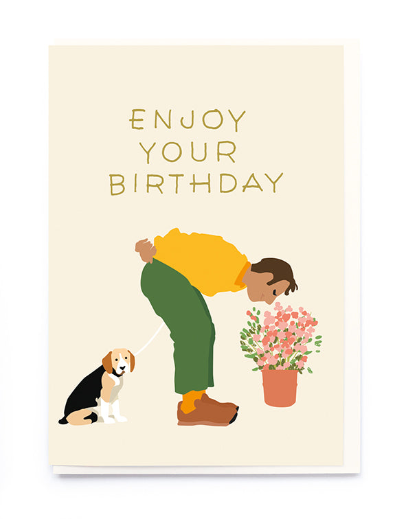 Man Smelling Flowers Card