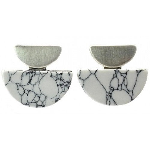Lark Art Deco White Marble Studs - (silver)