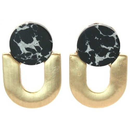 Lark U-Shaped Studs Black Marble - (Gold)