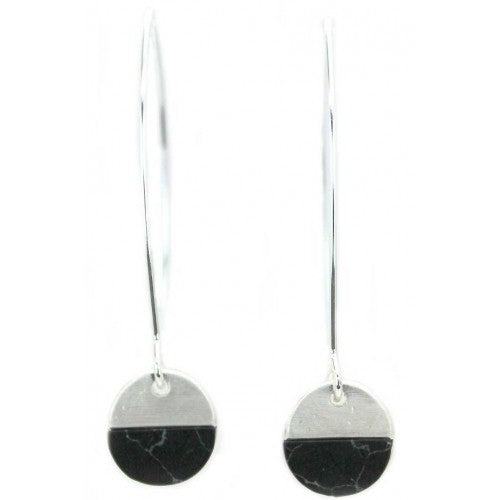 Lark Hoop Earrings - Black Marble (Silver)