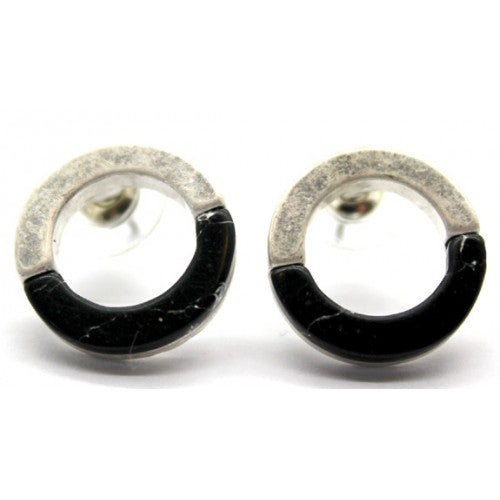 Lark Open Circle Black Marble Earrings (Silver)