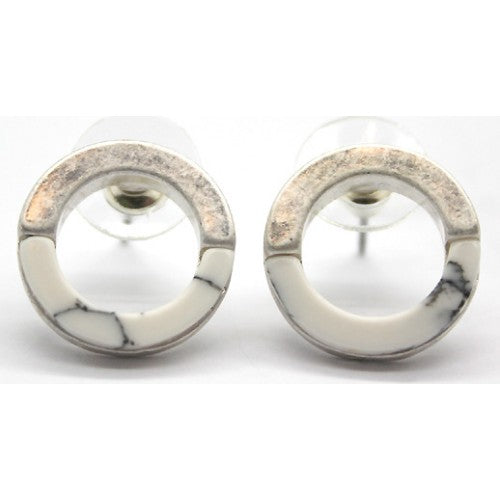 Lark Open Circle White Marble Earrings (Silver)