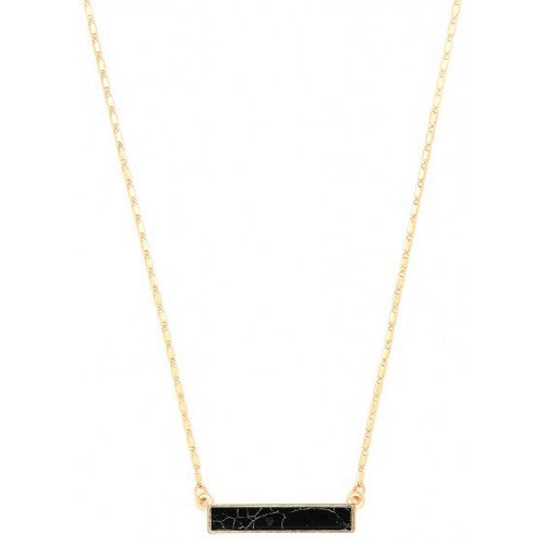 Lark Rectangular Necklace - Black Marble (Gold)