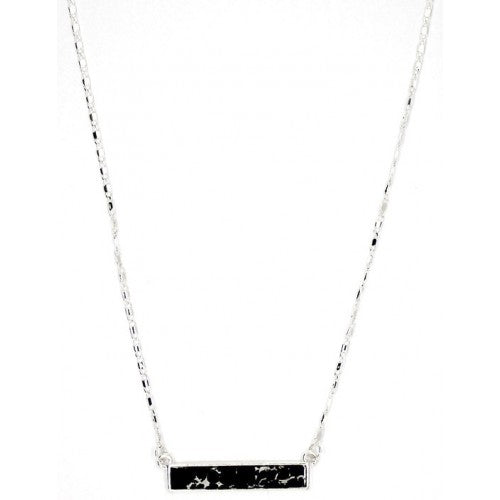 Lark Rectangular Necklace - Black Marble (Silver)