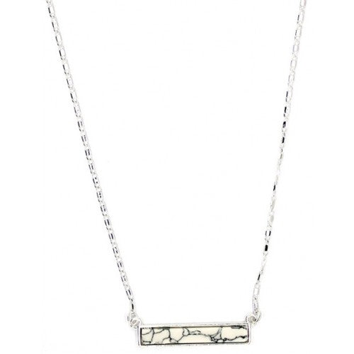 Lark Rectangle Necklace - White Marble (Silver)