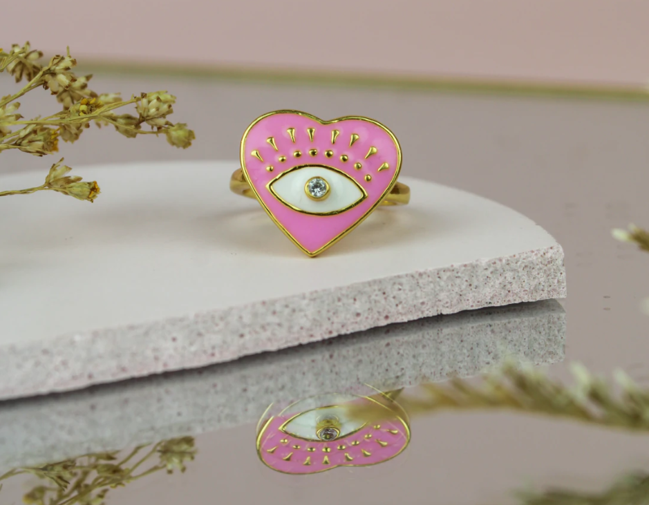 My Doris Rings My Doris Pink Eye Heart Enamel Ring – Lark London