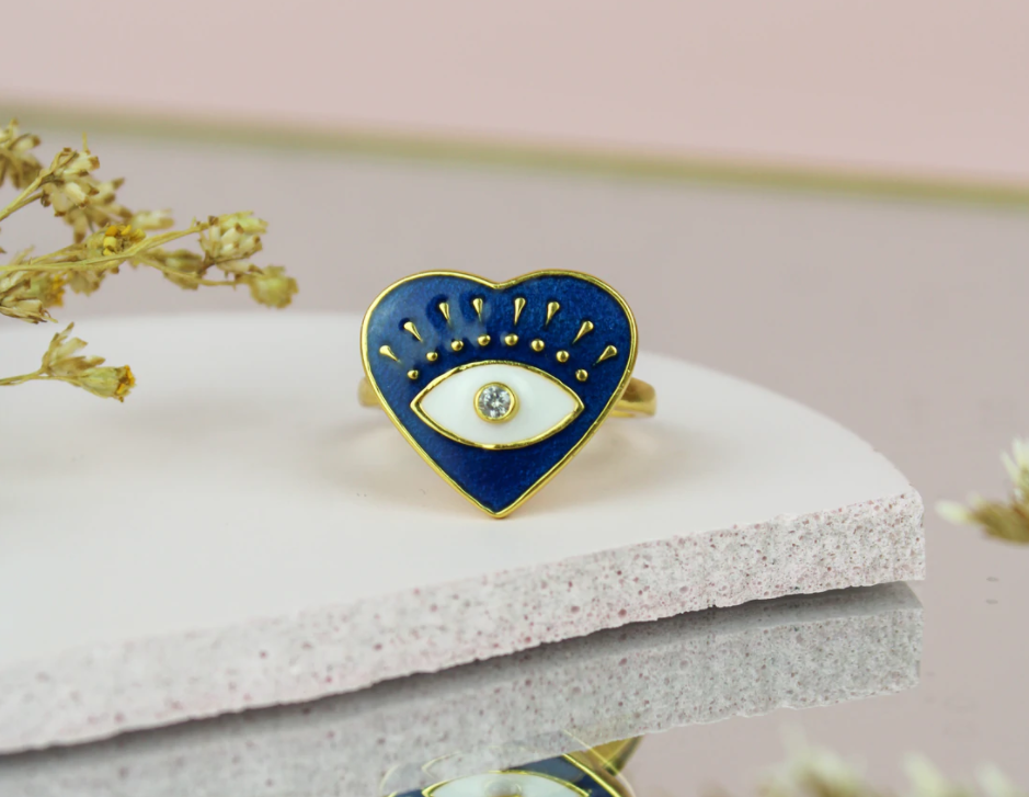 My Doris Rings My Doris Navy eye heart enamel ring – Lark London