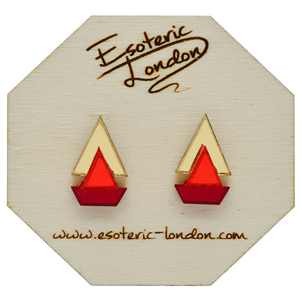 Esoteric London CLASSIC GEOMETRIC STUD EARRINGS - GOLD/ ORANGE RED/ CHERRY RED