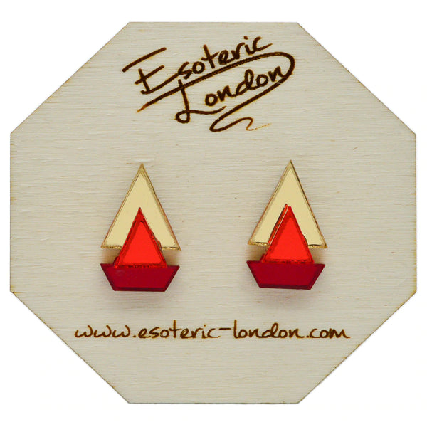 Esoteric London CLASSIC GEOMETRIC STUD EARRINGS - GOLD/ ORANGE RED/ CHERRY RED