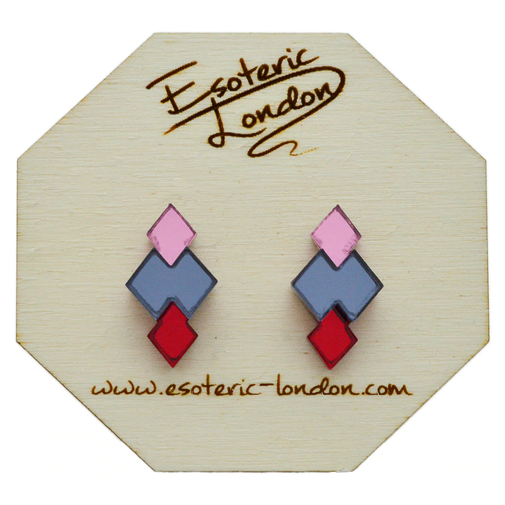 Esoteric London CLASSIC GEOMETRIC STUD EARRINGS - PINK/ GREY/ RED
