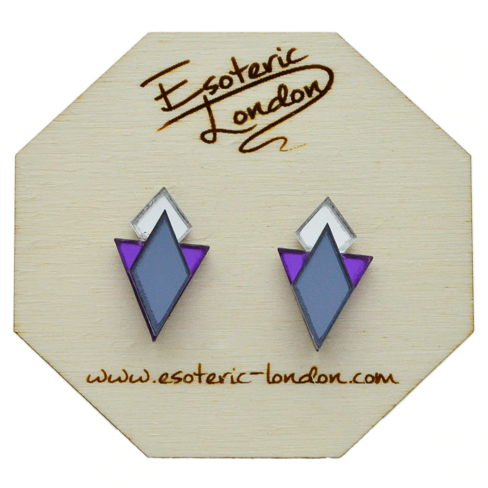 Esoteric London CLASSIC GEOMETRIC STUD EARRINGS - GREY/ SILVER/ PURPLE