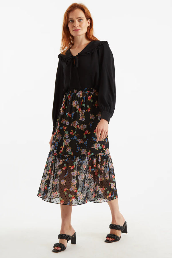 Louche Dasha Carpathian Florals Print Tiered Midi Skirt