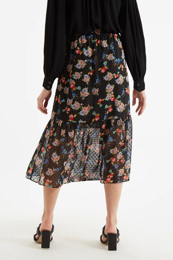 Louche Dasha Carpathian Florals Print Tiered Midi Skirt