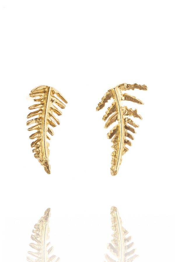 Amanda Coleman Handmade Botanical Fern Stud Earrings in Sterling gold