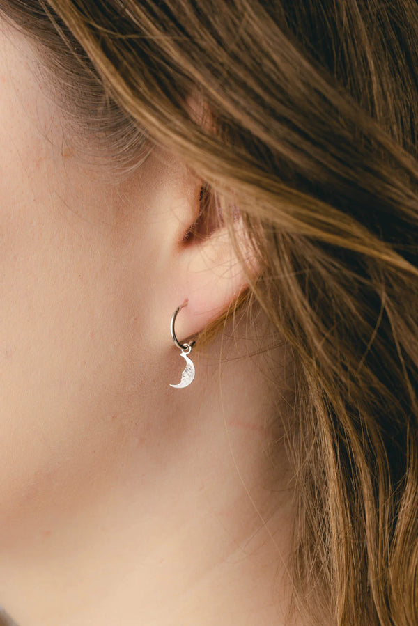 Amanda Coleman Moon Hoop Earrings Silver