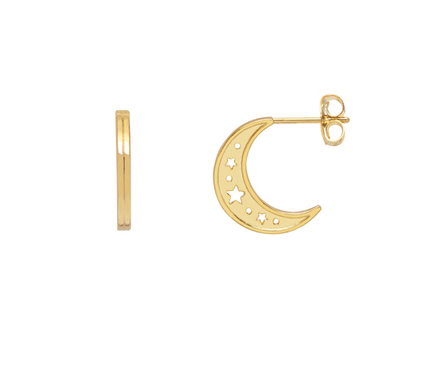 Estella Bartlett Cutout Side Moon Hoop Earrings - Gold Plated