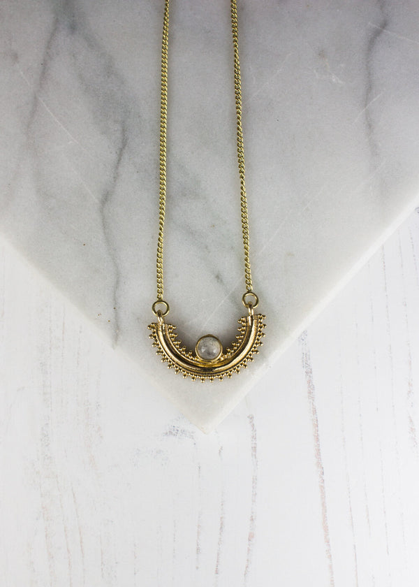 My Doris Gold Plated Ethnic Necklace With Moonstone