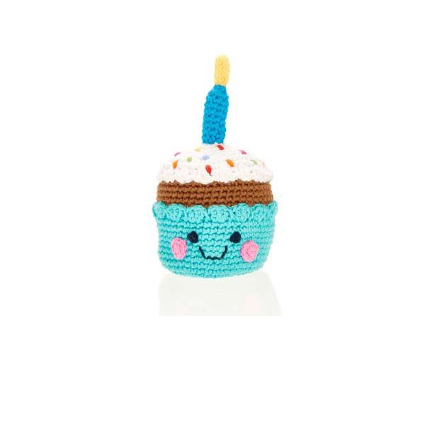 Pebble Knitted Friendly Cupcake Rattle Blue