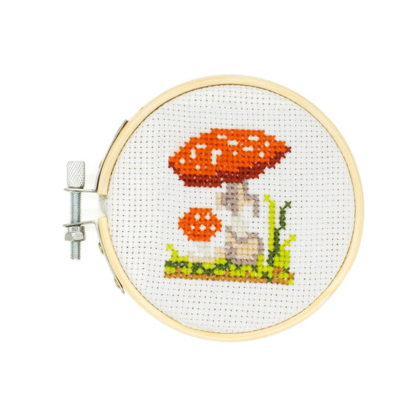 Kikkerland Mini Cross Stitch Embroidery Kit - Mushroom