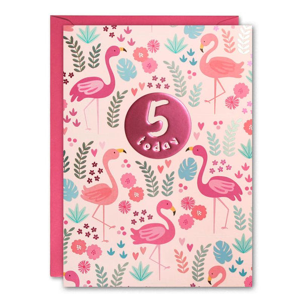 Age 5 Flamingos Card