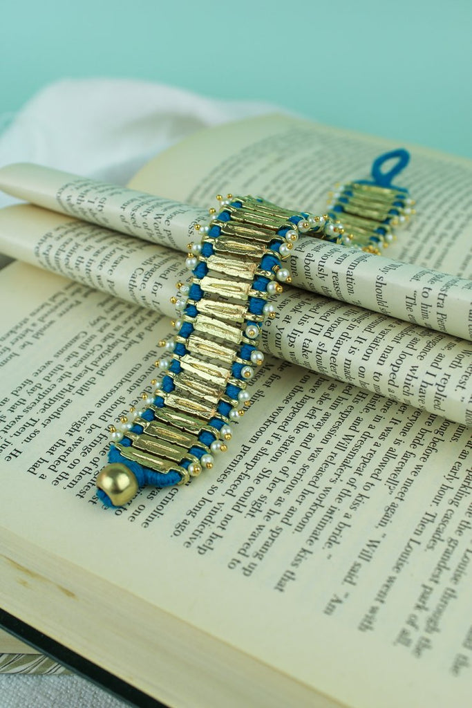 My Doris Turquoise & Gold Bead Button Bracelet