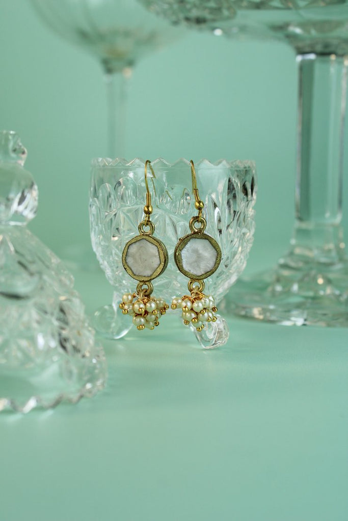 My Doris Ivory Enamel Pearl Cluster Drop Earring