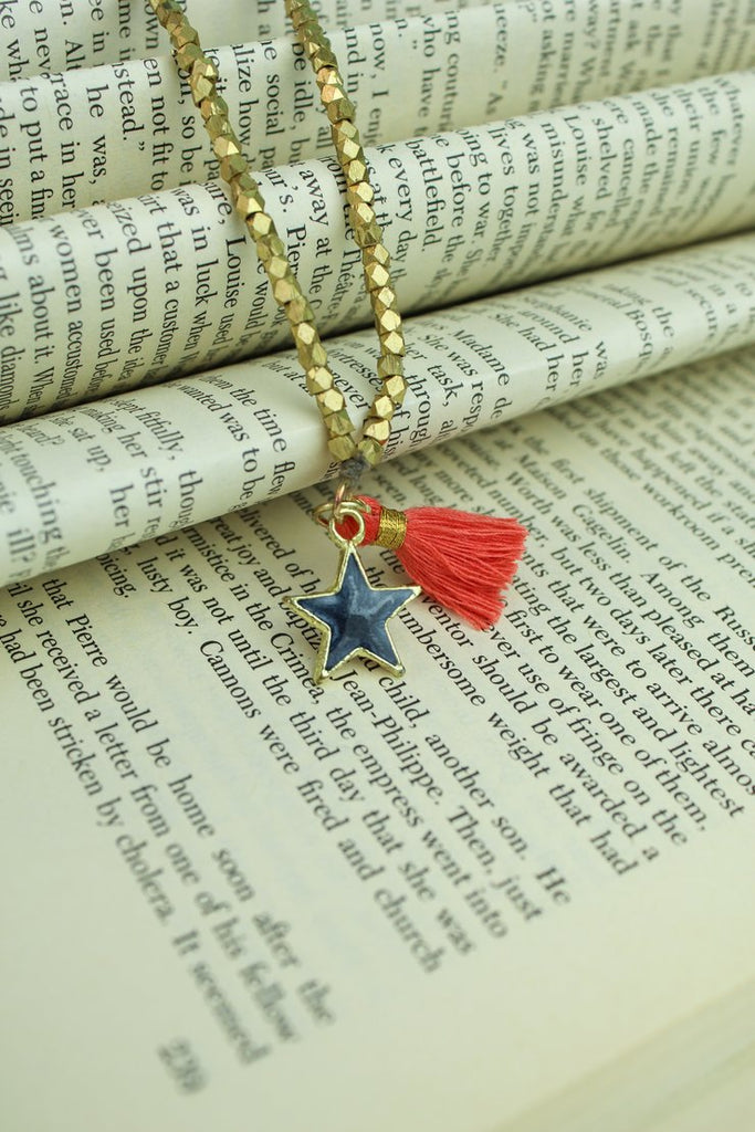 My Doris Slate Star & Tassle Gold Bead Necklace