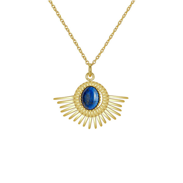 White Leaf Lapis Lazuli Sunburst Necklace Gold