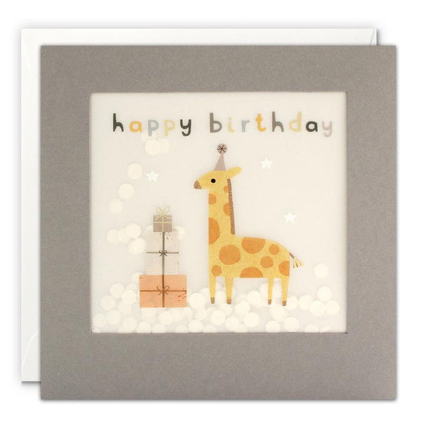 Happy Birthday Giraffe Grey Paper Shakies Card
