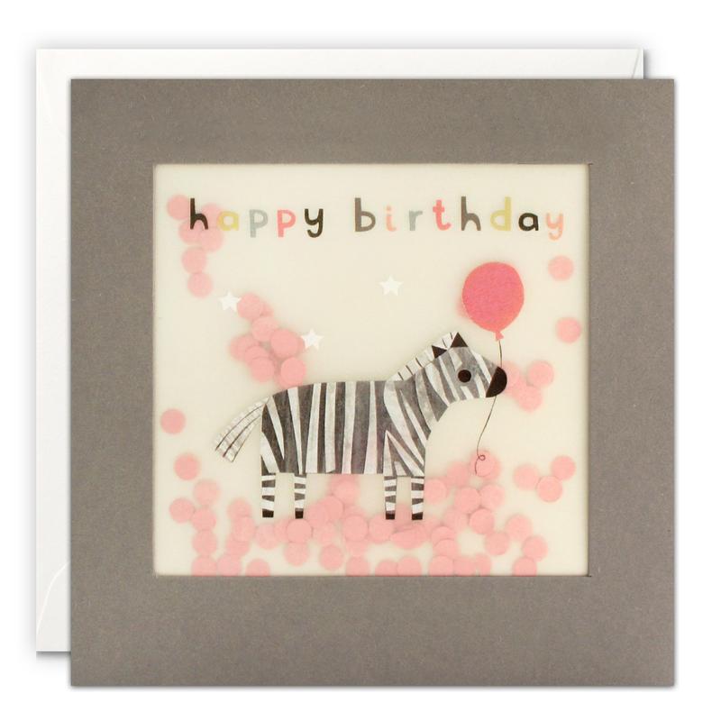 Happy Birthday Zebra Grey Paper Shakies Card