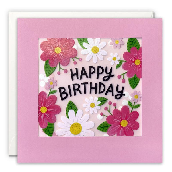 Birthday Pink and White Flowers Paper Shakies Card