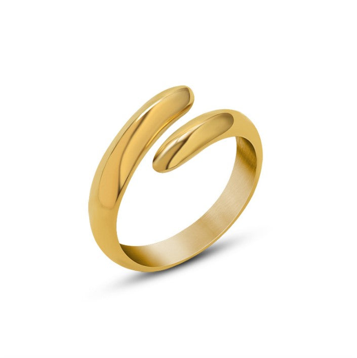 White Leaf Curve Twist Ring Gold