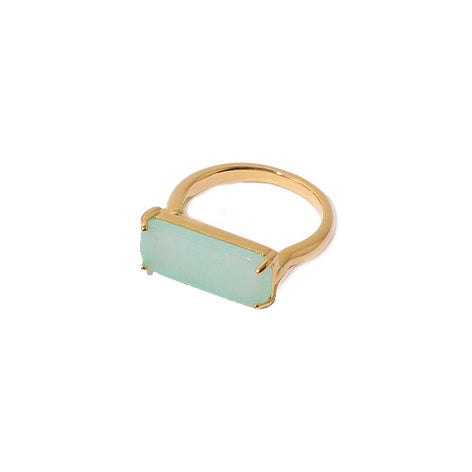 White Leaf Aqua Faceted Gem Ring Gold Plate