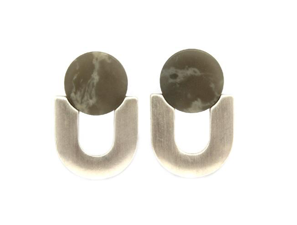 Lark U-Shaped Studs Grey Marble - (Silver)