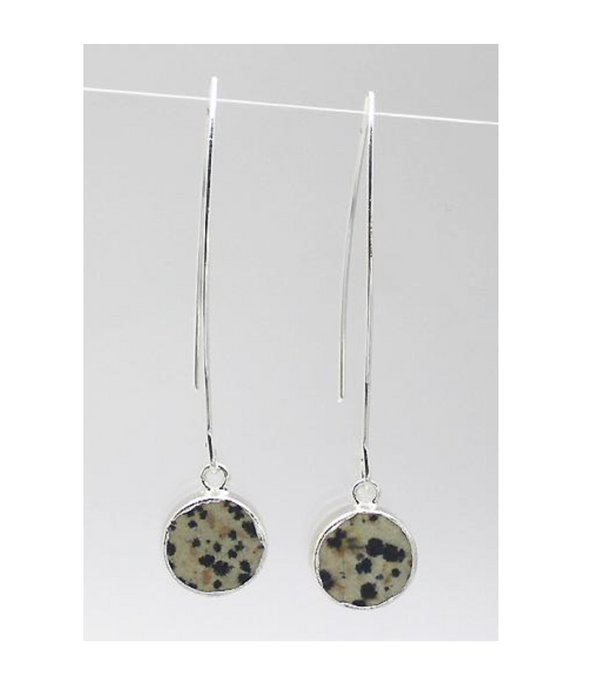 Lark Circle Drop Earrings - Dalmatian Jasper (Silver)