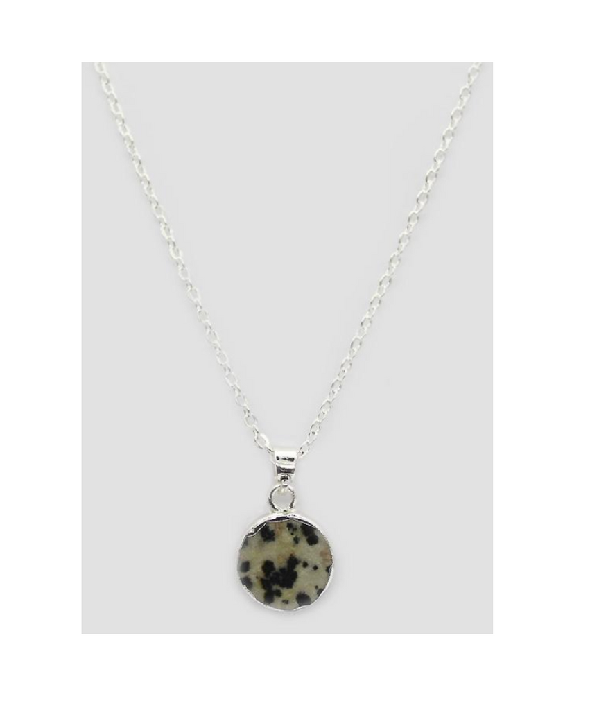 Lark Circle Pendant Necklace - Dalmatian Jasper (Silver)