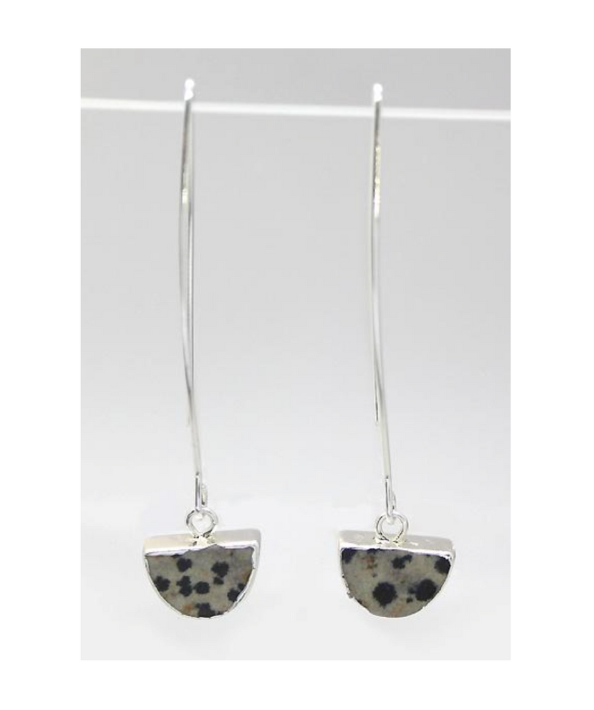 Lark Semi-Circle Drop Earrings - Dalmatian Jasper (Silver)
