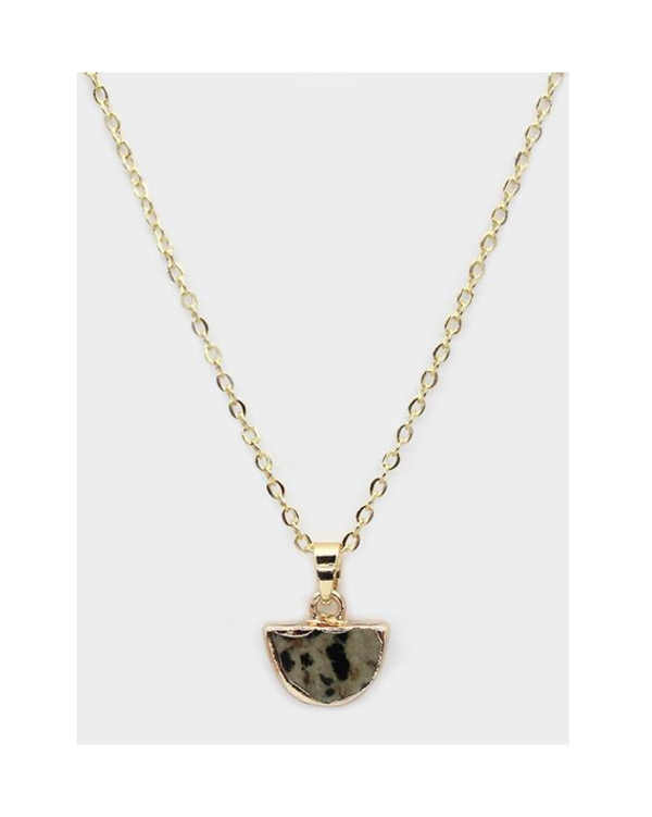 Lark Semi-Circle Pendant Necklace - Dalmatian Jasper (Gold)