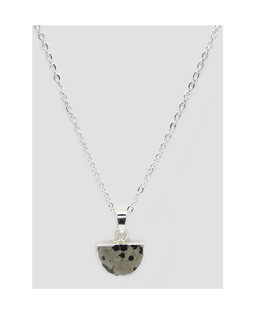 Lark Semi-Circle Pendant Necklace - Dalmatian Jasper (Silver)