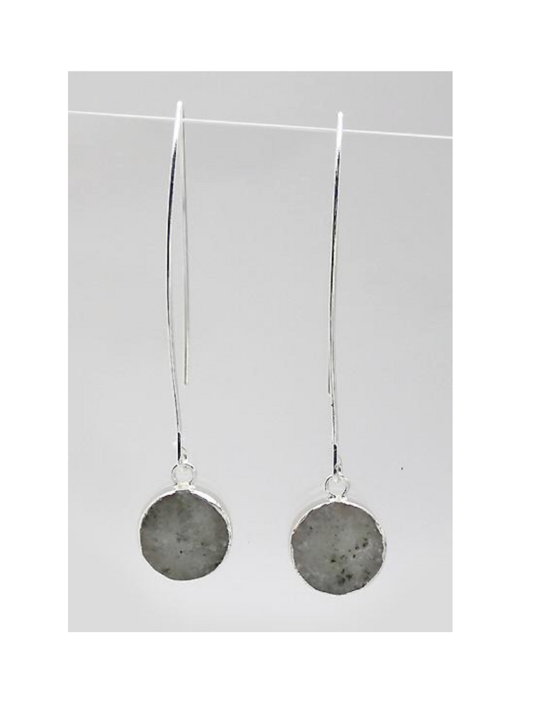 Lark Circle Drop Earrings - Labradorite (Silver)