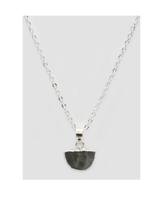 Lark Semi-Circle Pendant Necklace - Labradorite (Silver)