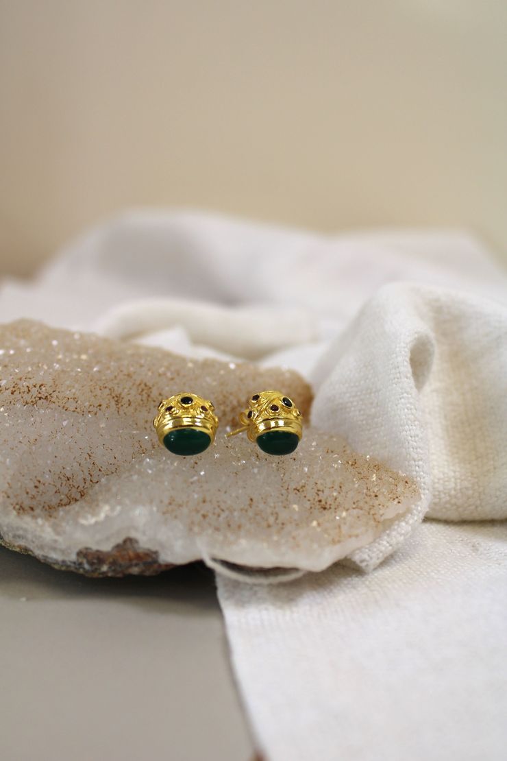 My Doris Green Onyx & Garnet Stud