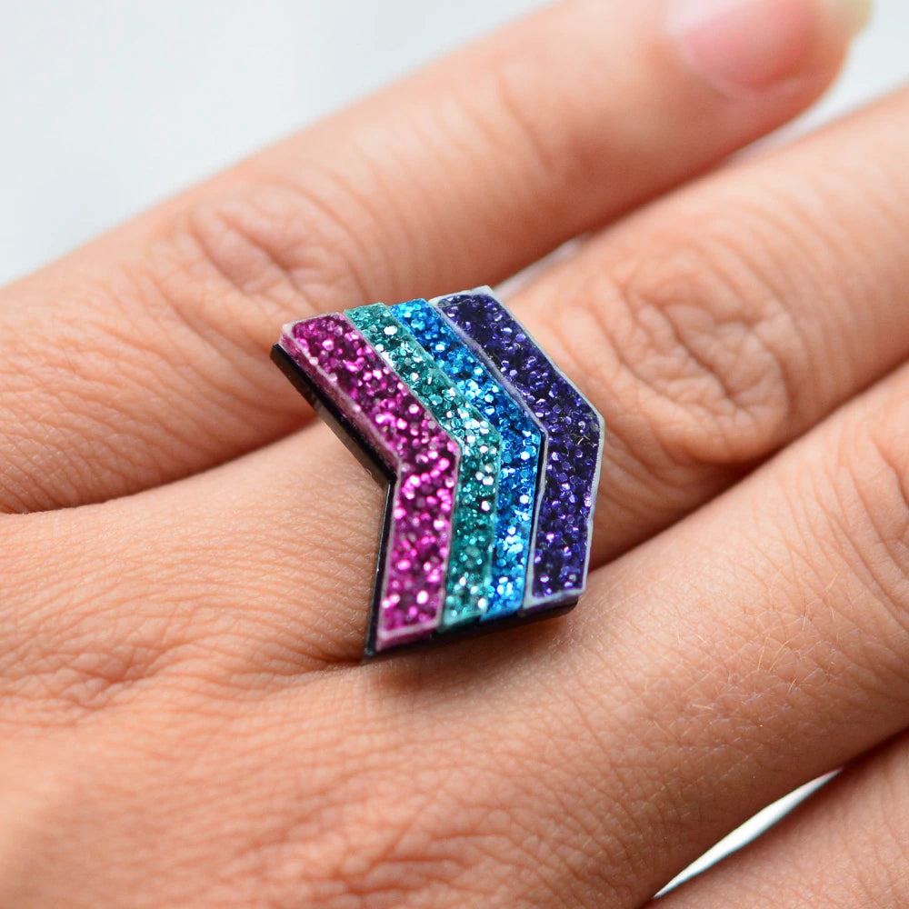 Glitter chevron ring